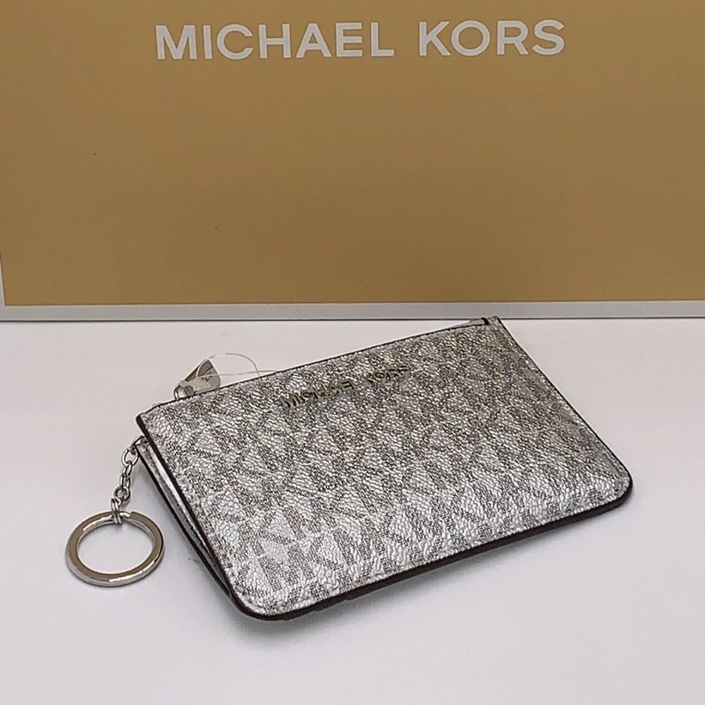 MICHAEL KORS JET SET TRAVEL SMALL TOP ZIP COINPOUCH WITH ID CARD SILVER … - Picture 11 of 12